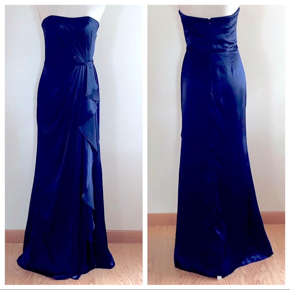 Bari Jay Navy Blue Strapless Maxi Dress, Size 8